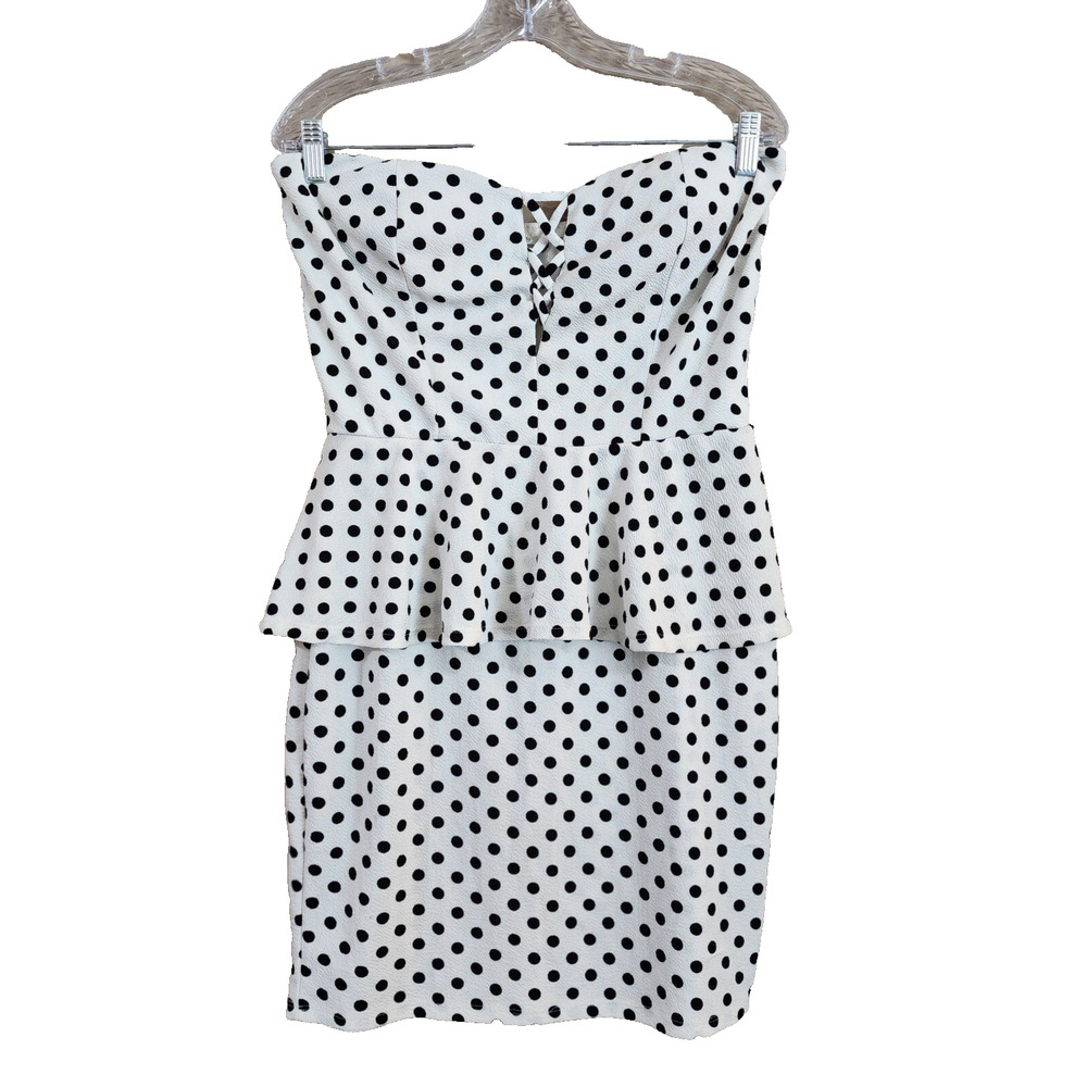 Wild Daisy Womens Off Shoulder Dress Size L White Black Polka Dot Ruffle Waist